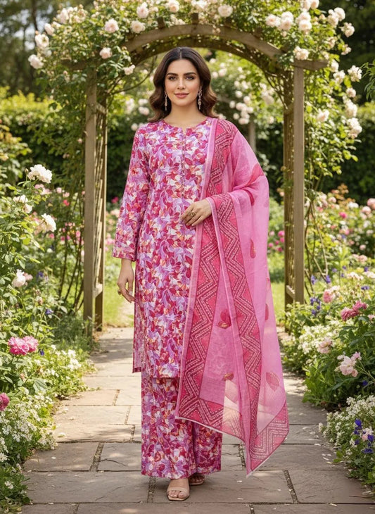 Eid Collection 3 Pcs Women's Stitched Cotton Lawn Printed Suit