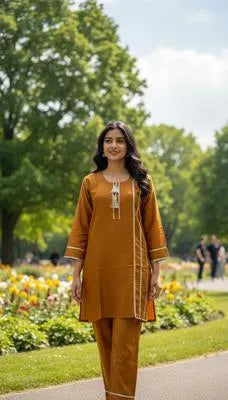 Eid Collection 2 Pcs Women's Stitched Cotton Lawn Lace Work Shirt And Trouser