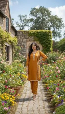 Eid Collection 2 Pcs Women's Stitched Cotton Lawn Lace Work Shirt And Trouser