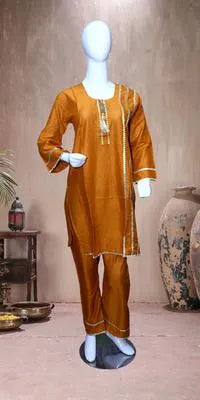 Eid Collection 2 Pcs Women's Stitched Cotton Lawn Lace Work Shirt And Trouser