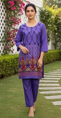 Eid Collection 2 Pcs Women's Stitched Cotton Lawn Printed Suit