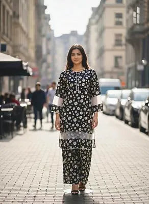 Eid Collection 2 Pcs Women's Stitched Cotton Lawn Printed Shirt And Trouser
