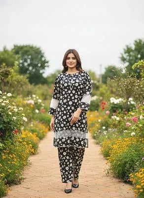 Eid Collection 2 Pcs Women's Stitched Cotton Lawn Printed Shirt And Trouser