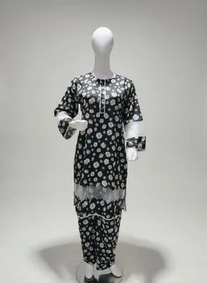 Eid Collection 2 Pcs Women's Stitched Cotton Lawn Printed Shirt And Trouser