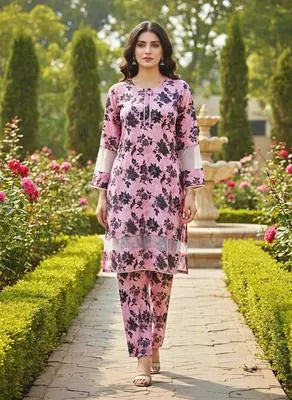 Eid Collection 2 Pcs Women's Stitched Cotton Lawn Printed Shirt And Trouser