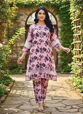 Eid Collection 2 Pcs Women's Stitched Cotton Lawn Printed Shirt And Trouser