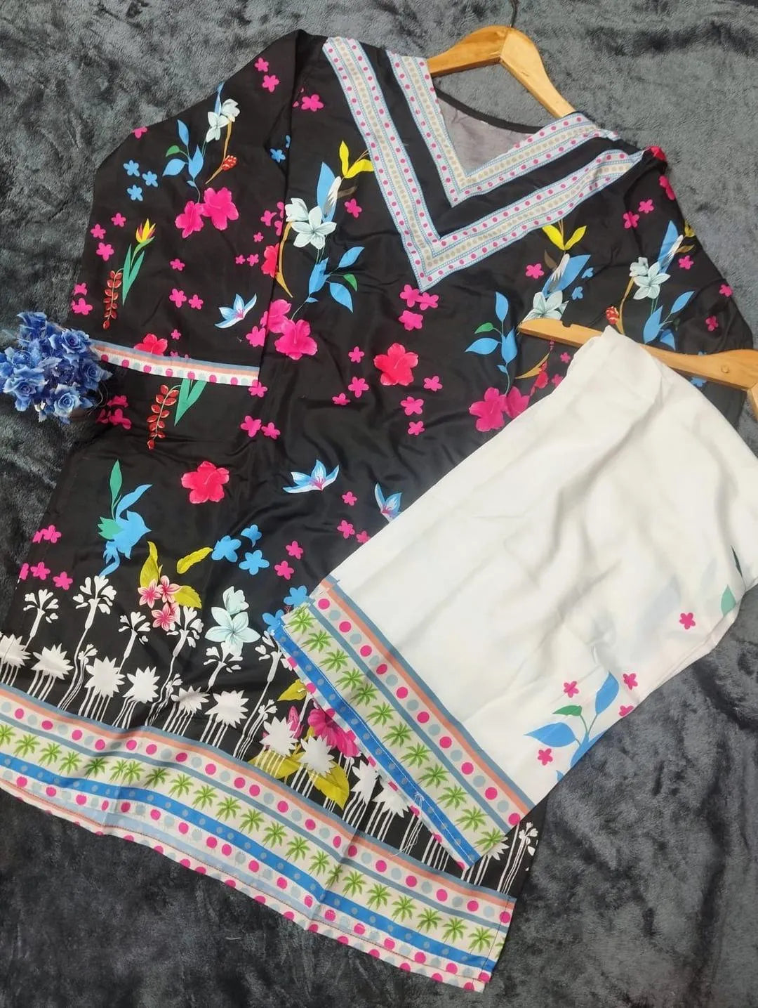 2 Pcs Women's Stitched Swiss Lawn Printed Shirt And Trouser