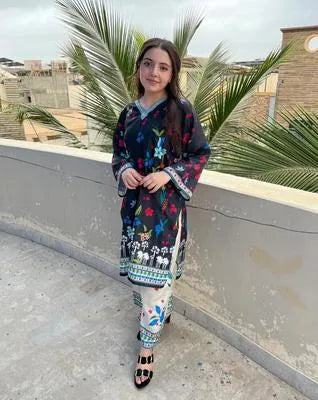 2 Pcs Women's Stitched Swiss Lawn Printed Shirt And Trouser