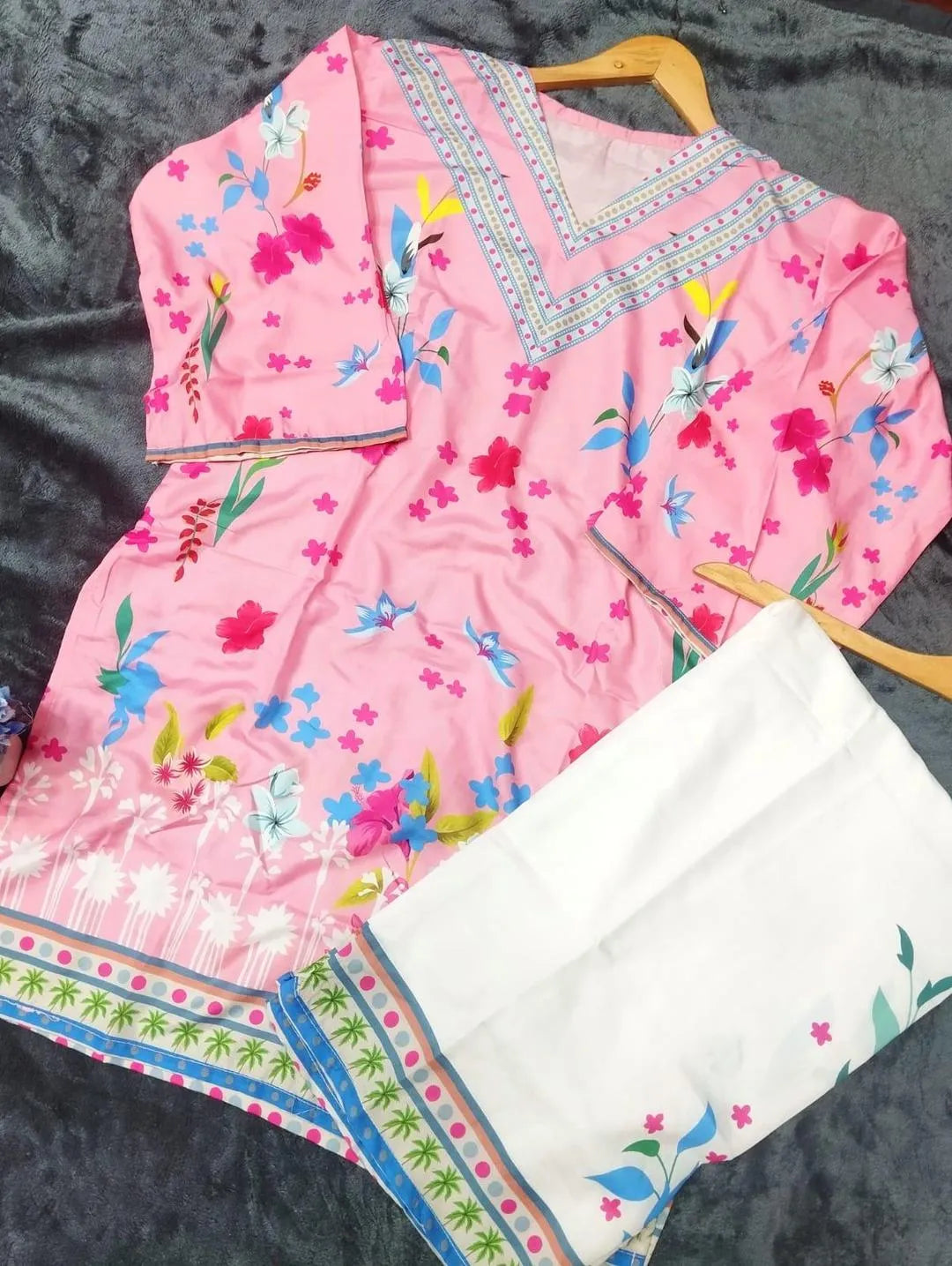 2 Pcs Women's Stitched Swiss Lawn Printed Shirt And Trouser