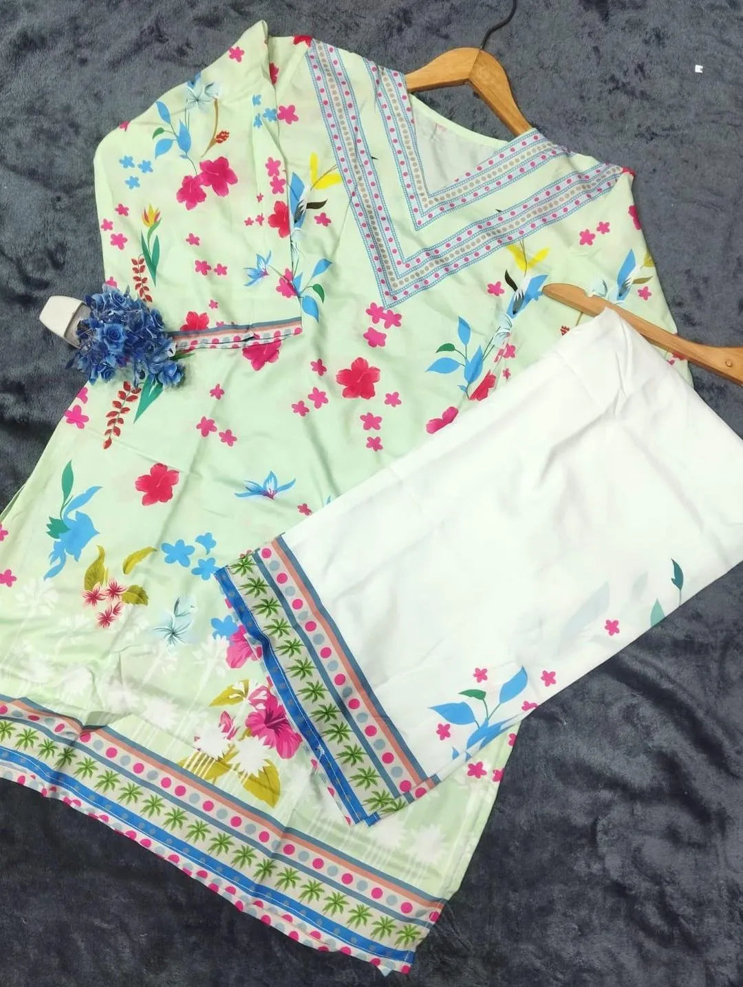 2 Pcs Women's Stitched Swiss Lawn Printed Shirt And Trouser