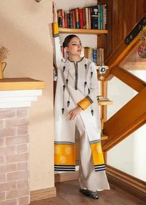 2 Pcs Women's Stitched Silk Printed Shirt And Trouser