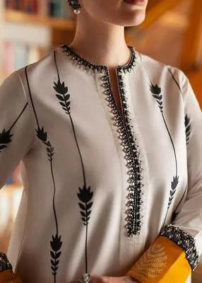 2 Pcs Women's Stitched Silk Printed Shirt And Trouser