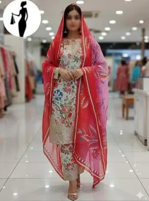 3 Pcs Women's Stitched Crinkle Chiffon Printed Suit