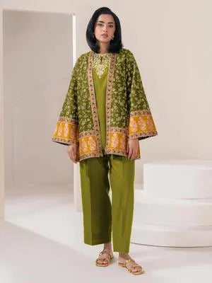 3 Pcs Women's Stitched Cotton Embroidered Gown Suit