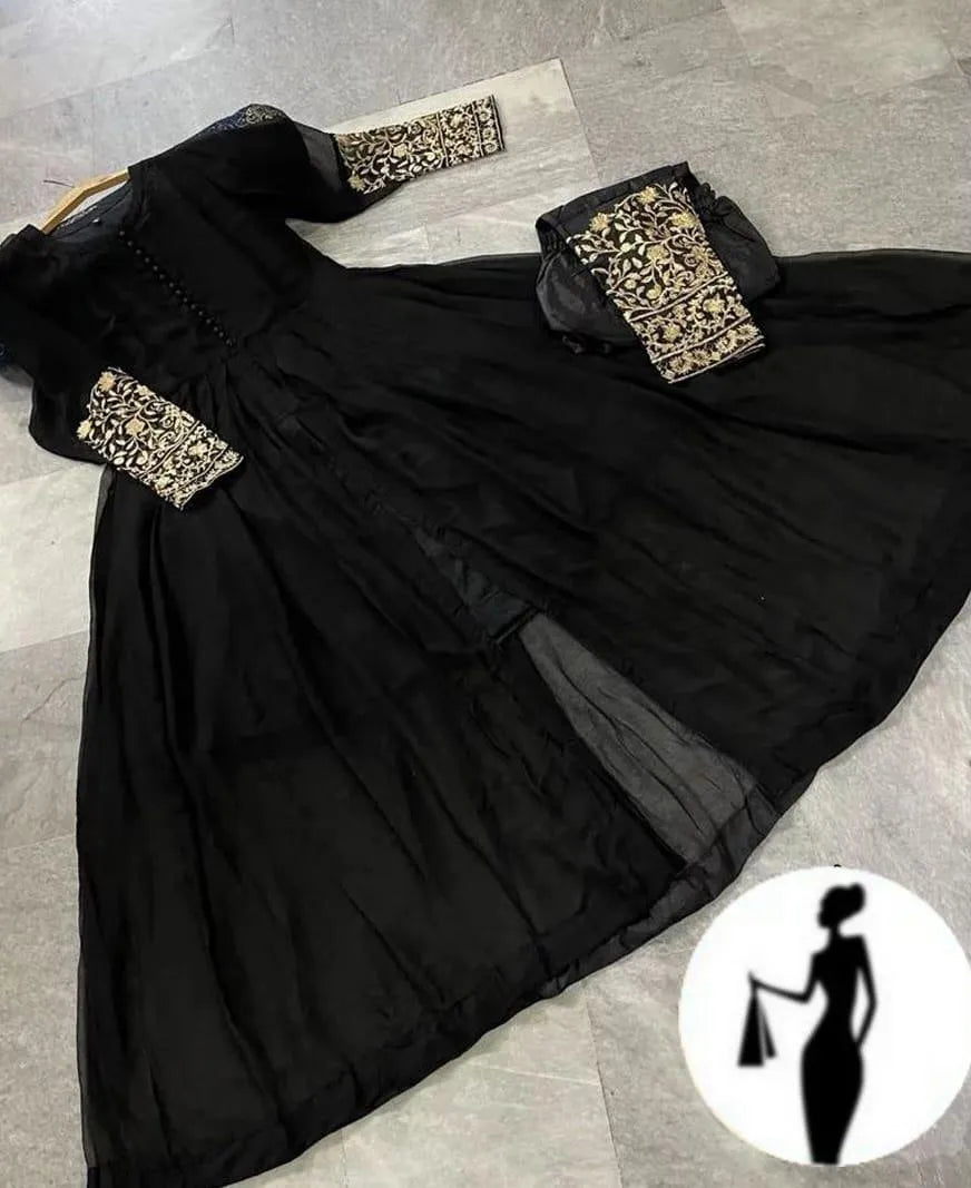 2 Pcs Women's Stitched Chiffon Embroidered Maxi And Trouser