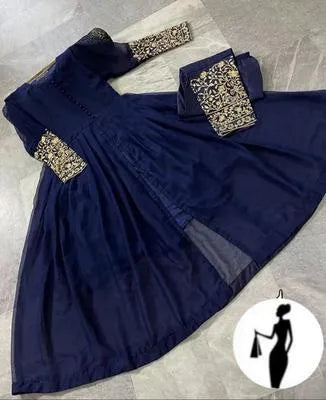 2 Pcs Women's Stitched Chiffon Embroidered Maxi And Trouser