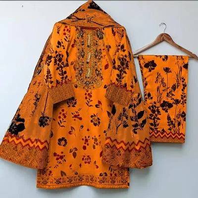 3 Pcs Women's Stitched Lawn Embroidered Suit