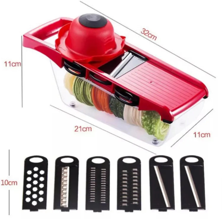 10 in 1 Mandolin Slicer Vegetable Cutter with Stainless Steel Blade Manual Potato Peeler Carrot Cheese Grater Nicer Kitchen Tool - Mandolin Vegetable Cutter - Red Color