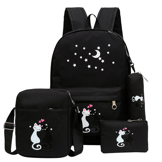 4-Piece School Bag Set/ backpack Children School Bags For Girls Boys Canvas School Bag Fashion Kids - black