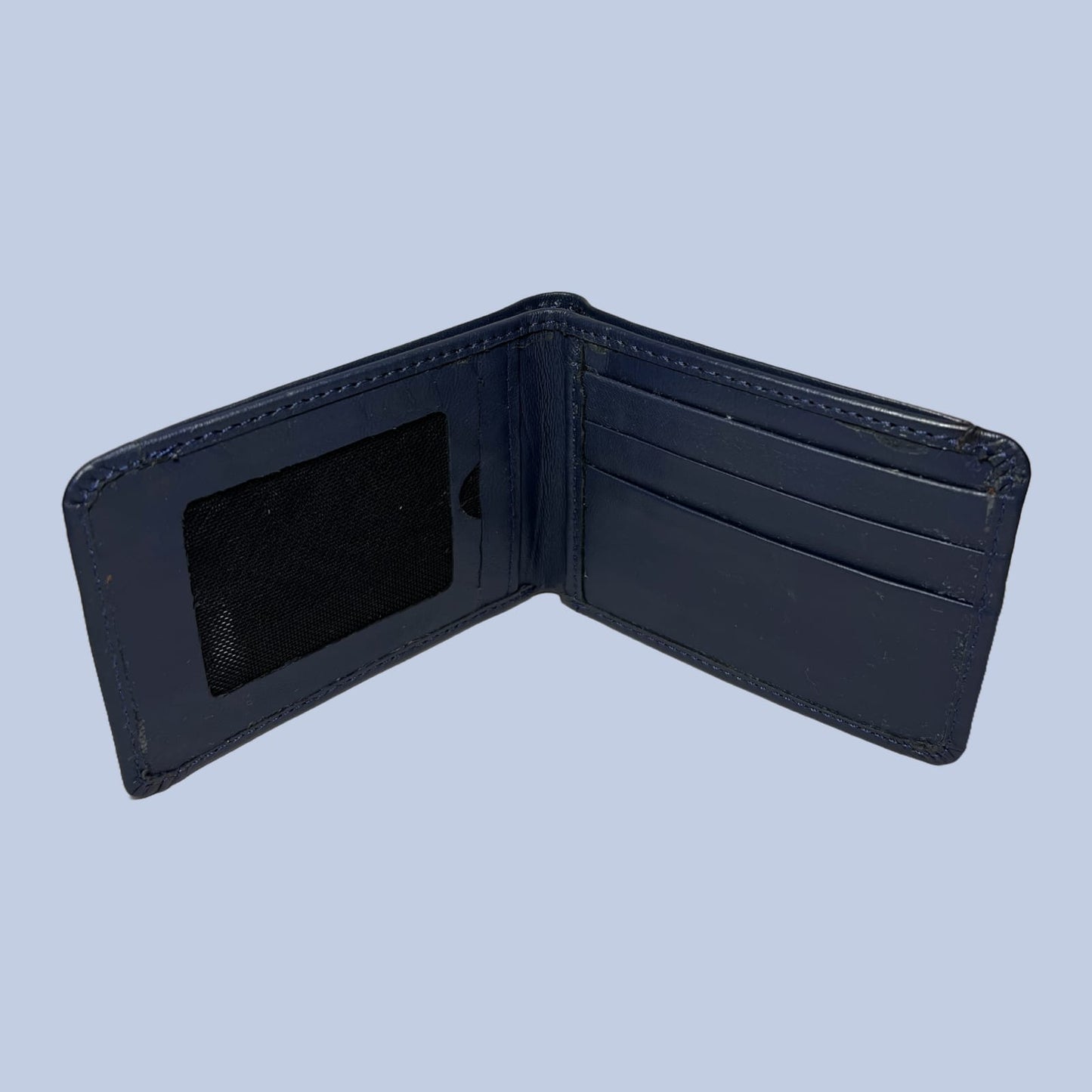 buffalo Leather Plain Wallet Men Short Wallet Purse Small Vintage Wallets Card Holder ( dark blue )