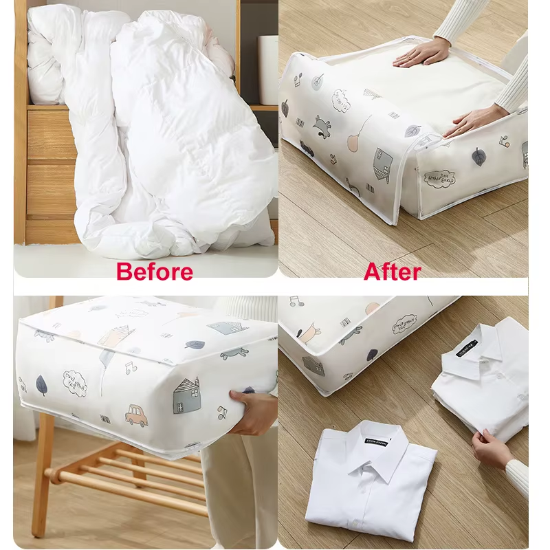 Quilt Storage Bag Waterproof Closet Organizers Zipper Folding Organizer Durable Clothing Packaging Plastic Bags for Storing Coats, Jackets Home Use Pillows, Blankets