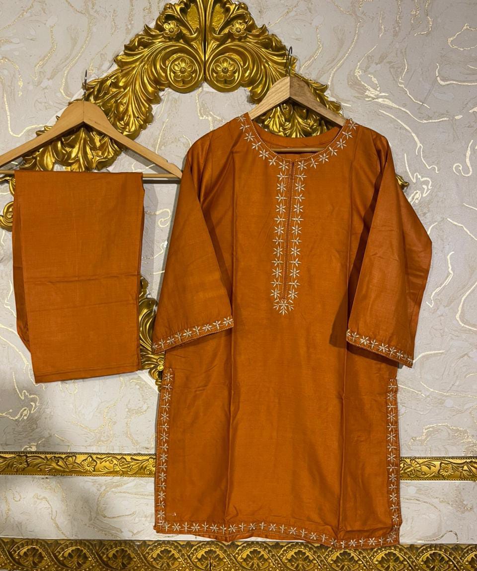 2pcs Stitched Suits 2 Pcs Elegant Women's Stitched Embroidered Linen Shirt And Trouser - black, Medium