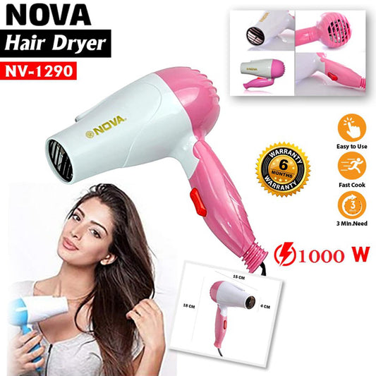 Nova Hair Dryer NV 1290 | Quick Dry Foldable Hair Dryer | Fast Heat Compact Travel Dryer