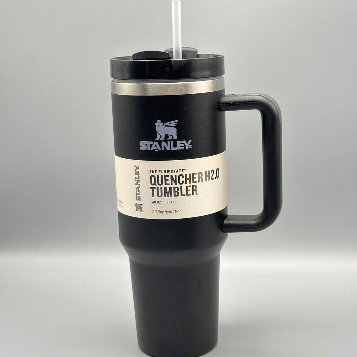 Stanley 40 Oz | (1200ML) Stainless Steel Vacuum Insulated Tumbler With Straw Leak Proof Quencher Cup For Hot And Cold Beverages - With Box | Black