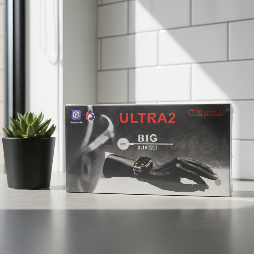 T10 Ultra 2 Smartwatch With White Dial And Black Straps