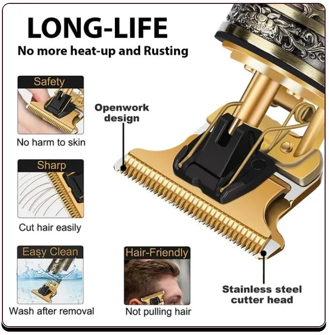 Vintage T9 Professional Cut & Shave Trimmer High-Precision Hair Grooming Device For Men (metal body)