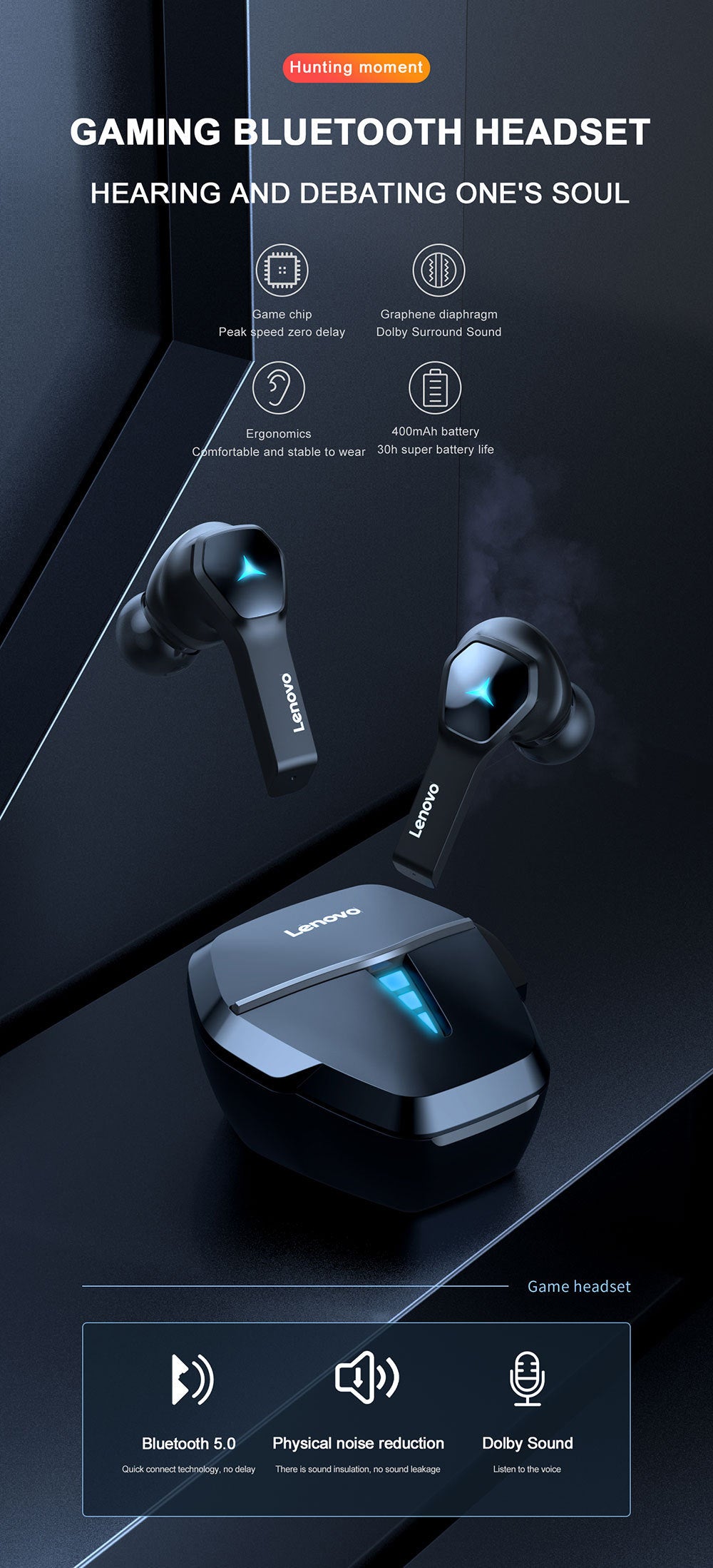Professional Lenovo Hq08 Tws Gaming Earbuds Low Latency Hifi Sound 100 Percent Original