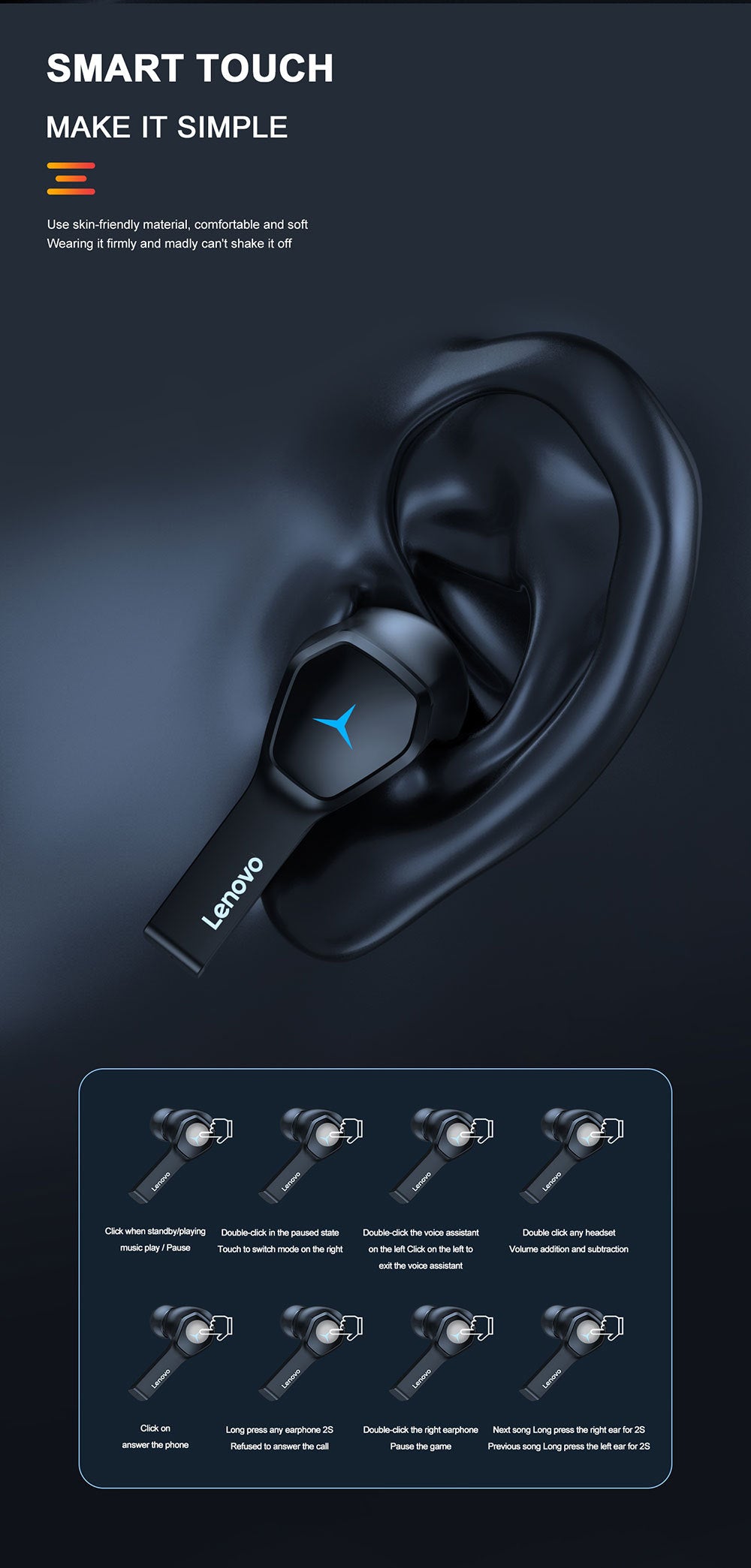 Professional Lenovo Hq08 Tws Gaming Earbuds Low Latency Hifi Sound 100 Percent Original