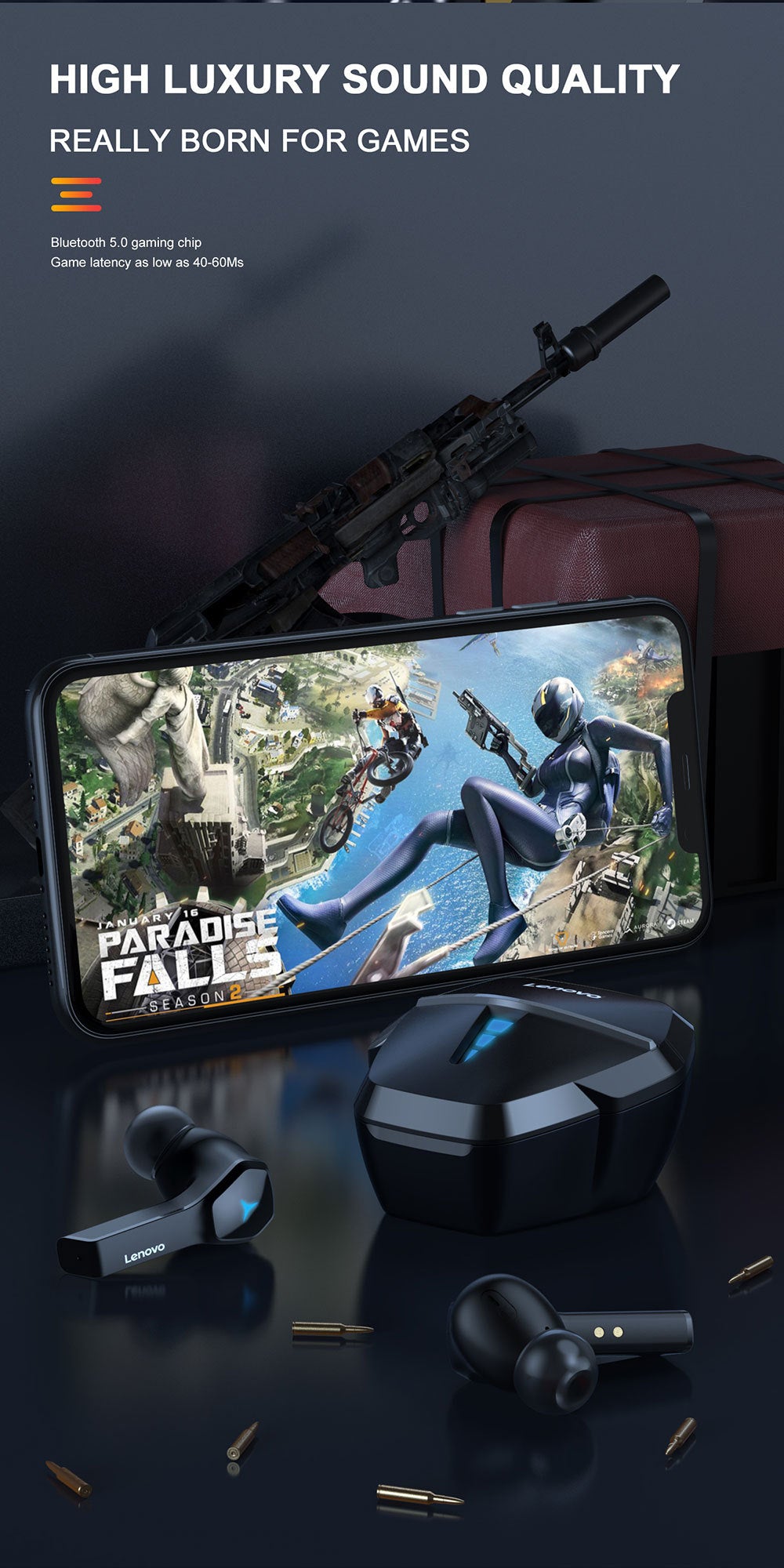 Professional Lenovo Hq08 Tws Gaming Earbuds Low Latency Hifi Sound 100 Percent Original