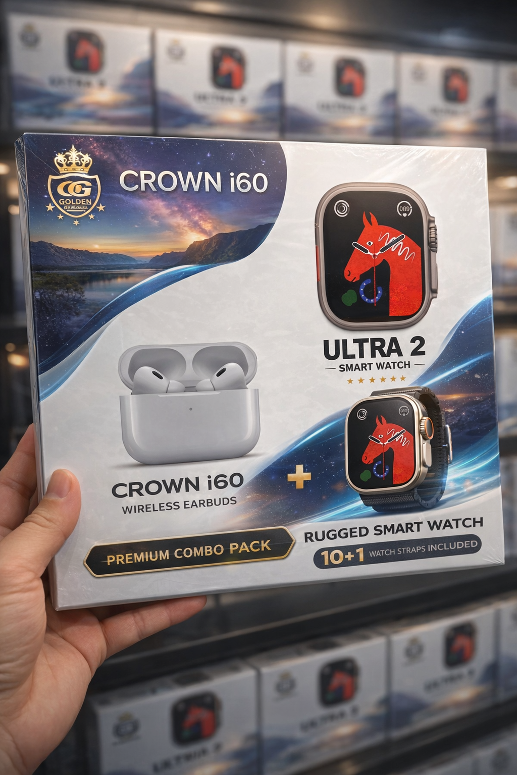 Crown I60 Ultra 2 Smart Watch With AMOLED Display And 10 In 1 Features With Earbuds
