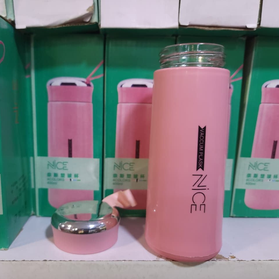 BPA Free Glass Water Bottle | 400ml Portable Tumbler | With Protective Plastic Shell | For School, Gym, Home & Office