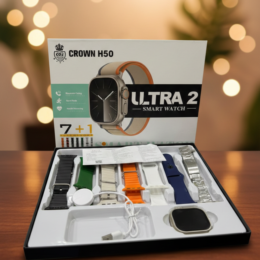 Crown H50 Ultra 2 Smart Watch with Bluetooth Calling, HD Display, Health Monitoring & Multiple Sports Modes – Stylish Ultra Design Smartwatch for Men & Women