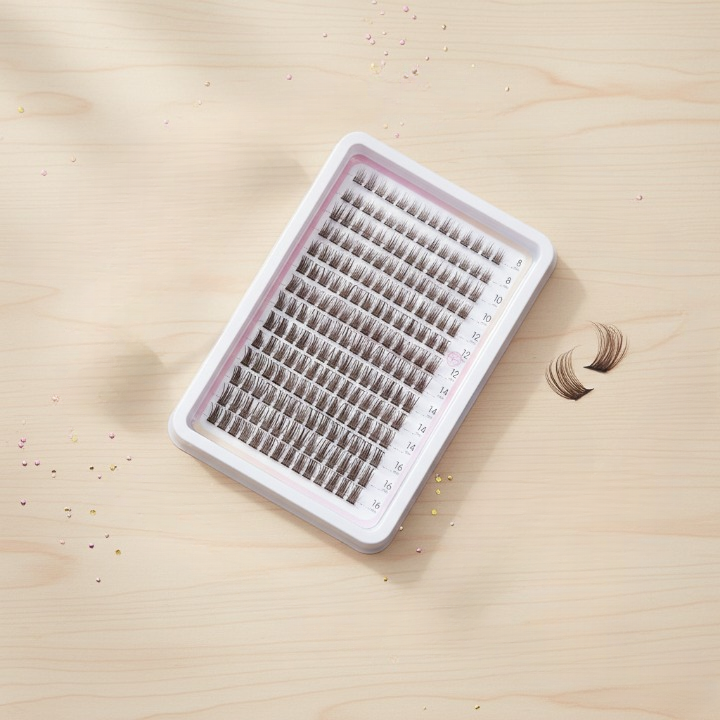 Pre-Glued Wispy Eyelash Clusters – DIY Eyelash Extension Box, Brown Fiber Lashes