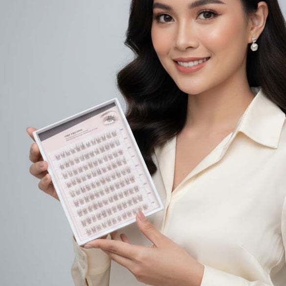 Pre-Glued Wispy Eyelash Clusters – DIY Eyelash Extension Box, Brown Fiber Lashes