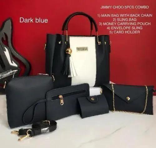 5-Piece Jimmy Choo Bag Combo | Main Bag, Sling, Pouch, Envelope Sling & Card Holder | Black