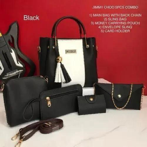 5-Piece Jimmy Choo Bag Combo | Main Bag, Sling, Pouch, Envelope Sling & Card Holder | Black