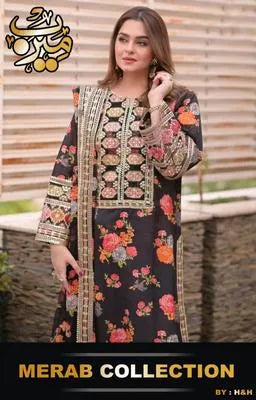 3 Pcs Women's Stitched Dobby Lawn Printed Suit