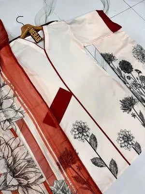 3 Pcs Women's Stitched Arabic Lawn Printed Suit