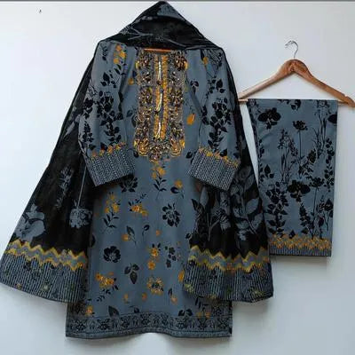3 Pcs Women's Stitched Lawn Embroidered Suit