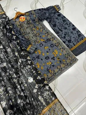 3 Pcs Women's Stitched Lawn Embroidered Suit