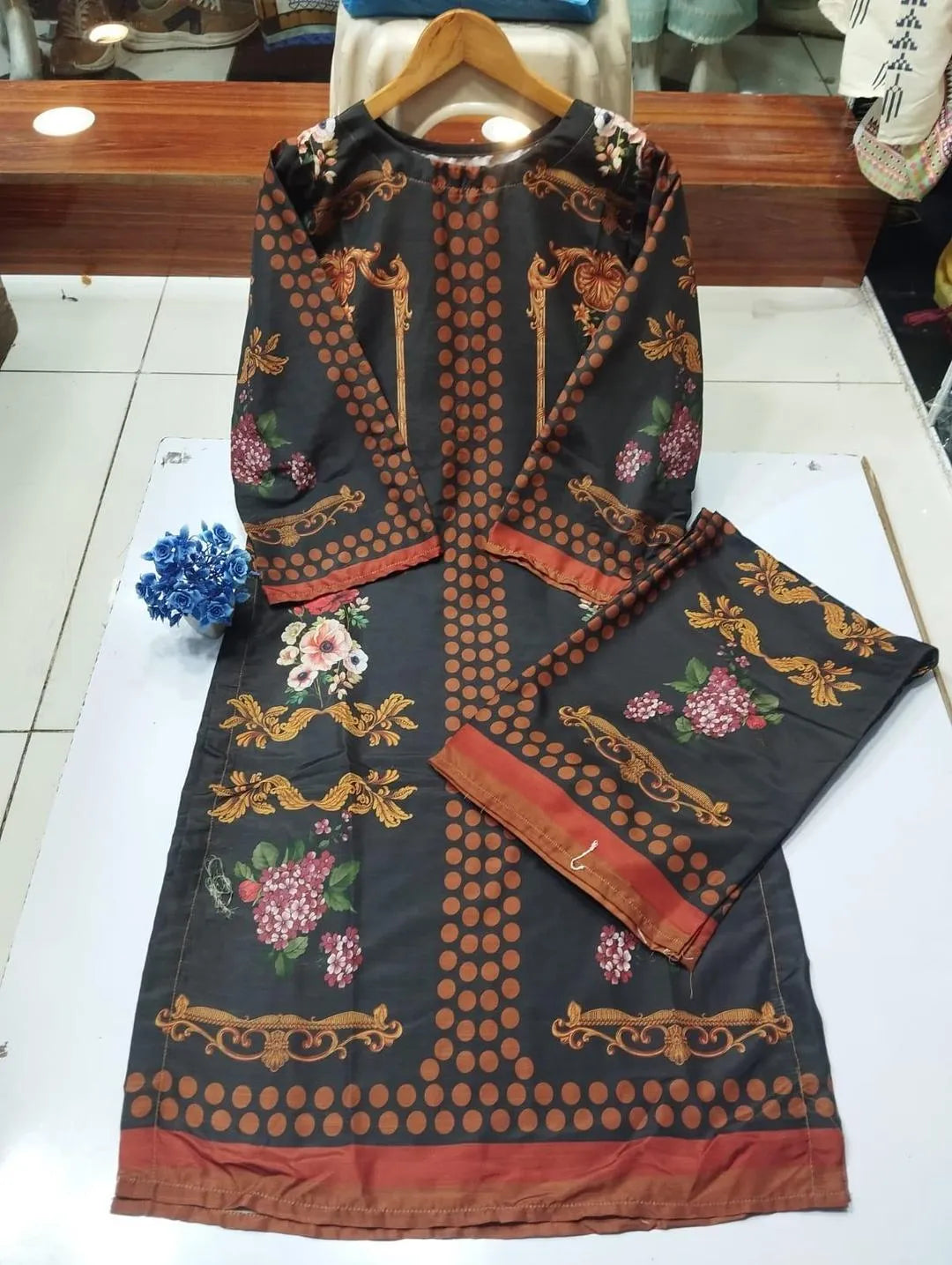 2 Pcs Women's Stitched Swiss Lawn Printed Shirt And Trouser