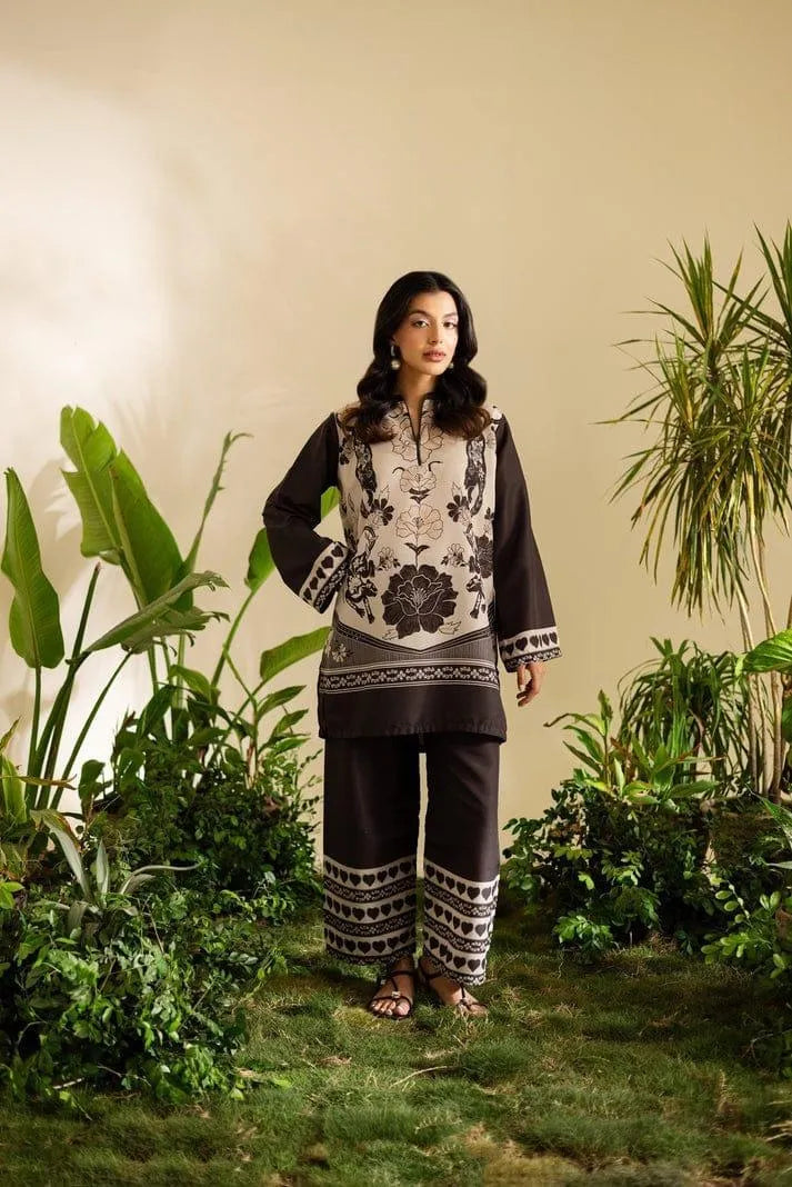 2 Pcs Women's Stitched Swiss Lawn Printed Shirt And Trouser