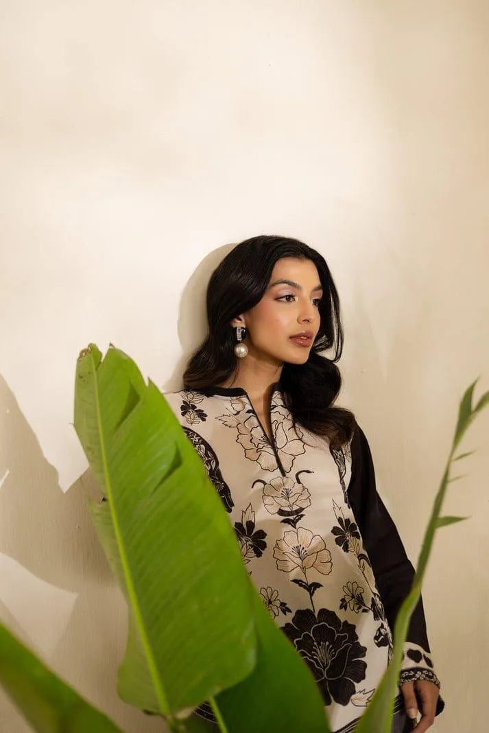 2 Pcs Women's Stitched Swiss Lawn Printed Shirt And Trouser