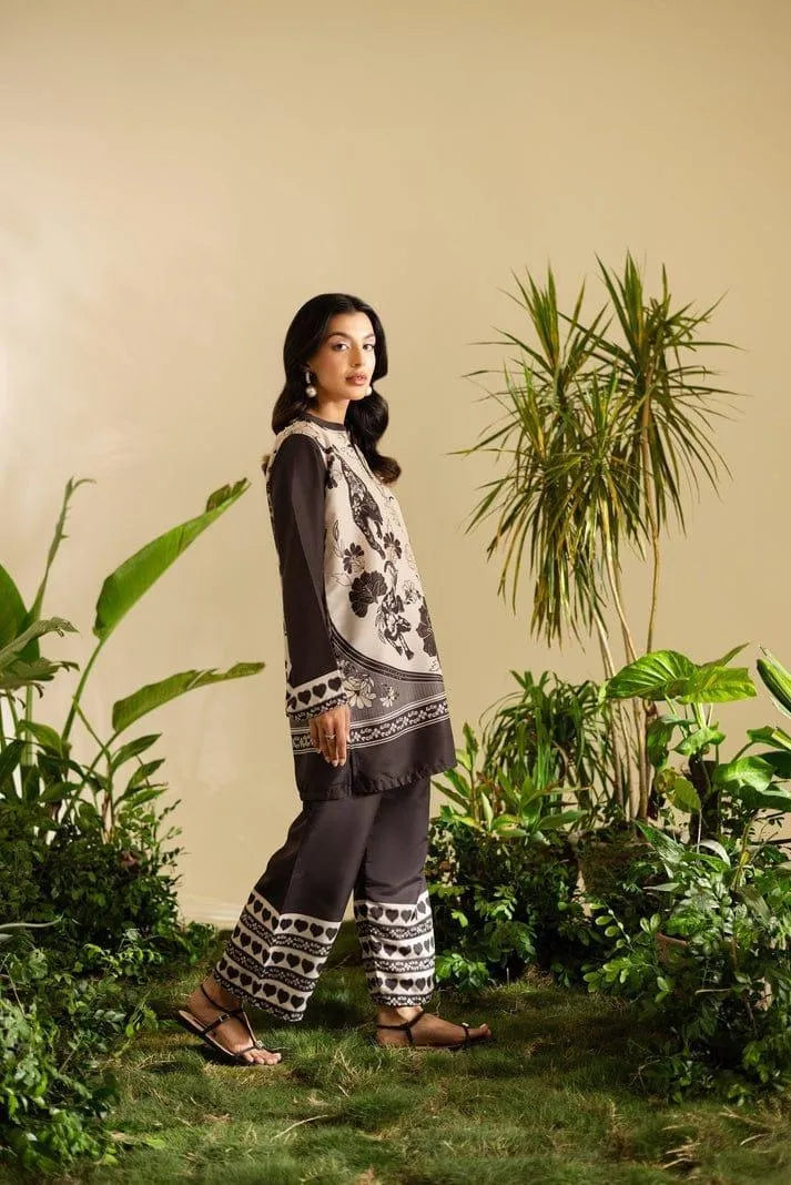 2 Pcs Women's Stitched Swiss Lawn Printed Shirt And Trouser