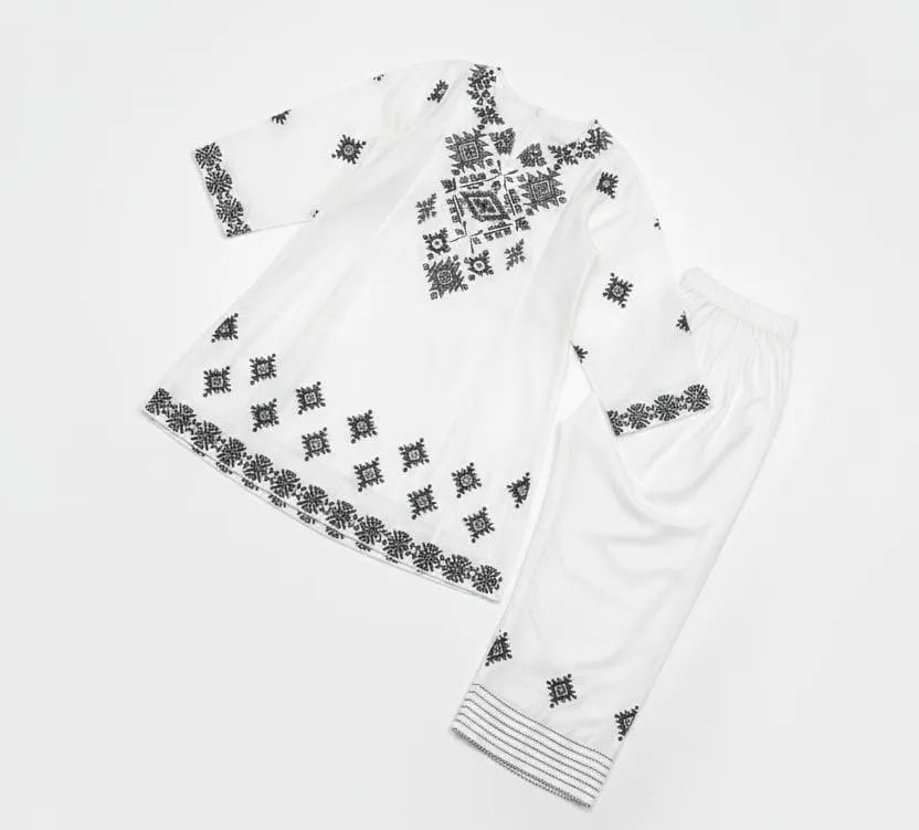 Elegant Women's Stitched Embroidered Linen Shirt and Trouser Set - 2 Pcs