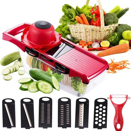 10 in 1 Mandolin Slicer Vegetable Cutter with Stainless Steel Blade Manual Potato Peeler Carrot Cheese Grater Nicer Kitchen Tool - Mandolin Vegetable Cutter - Red Color